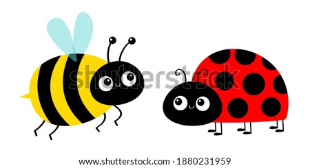 Lady bug ladybird bee bumblebee flying insect icon set. Ladybug. Side view. Cute cartoon kawaii funny baby character. Happy Valentines Day. Flat design. White background. Vector illustration