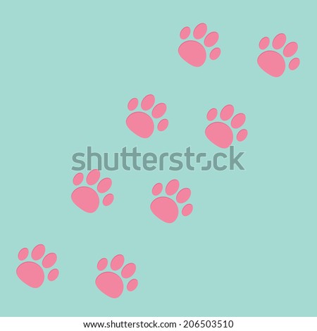 Paw print track diagonal. Blue and pink. Vector illustration