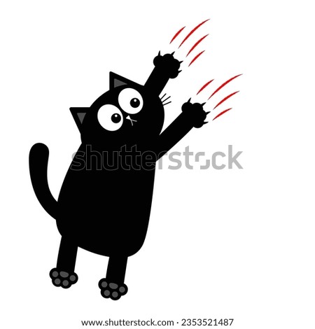 Black fat cat nail claw scratch glass. Standing scratching kitten claw. Cute cartoon funny character falling down. Excoriation track line shape. Baby pet collection White background Flat design Vector