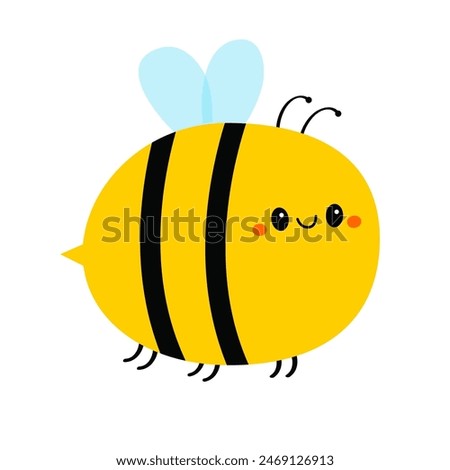 Bee honeybee icon. Black yellow flying bumblebee insect. Cute cartoon kawaii funny baby character. Card Sticker print. Childish style. Happy Valentines Day. Flat design. White background. Vector