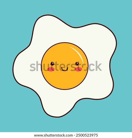 Fried egg. Healthy food icon set collection. Cute cartoon kawaii funny baby character. Smiling face, eyes, cheeks. Contour line hand drawn doodle. Childish style. Flat design. Blue background. Vector