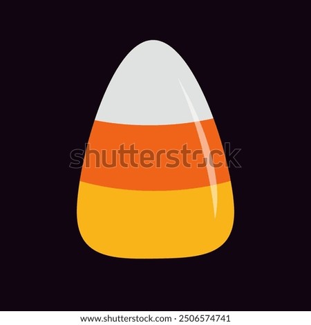 Candy corn. Happy Halloween. Cute cartoon striped triangle sweet food. Candycorn icon. Trick or treat. Greeting card. Sticker print. Childish style. Flat design. Black background. Isolated. Vector