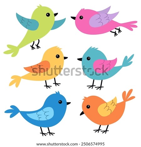 Cute bird icon set. Kawaii cartoon funny baby character. Different birds collection. Decoration element. Colorful sticker print. Childish style. Flat design. Isolated. White background. Vector