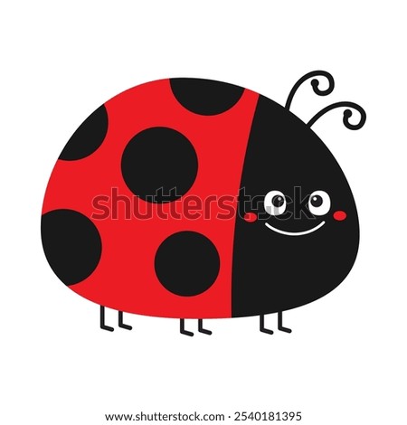 Lady bug, lady bird. Cute cartoon kawaii funny baby character. Black and red insect icon. Happy Valentines Day. Card Sticker print. Childish style. Flat design. White background. Isolated. Vector