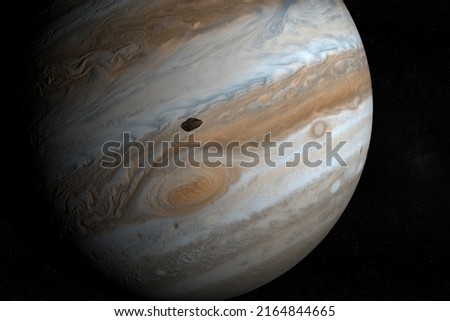 Satellite Amalthea, Jupiter V, orbiting around Jupiter planet. 3d render Stock fotó © 