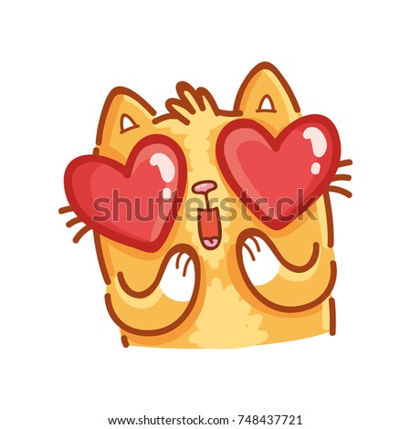 Cute ginger Cat: adorable, admire, wonder, madly in love emotion with heart eyes. Set of kitty, kitten character in vector hand drawn style, doodle cartoon illustration. As mascot, sticker, emoji