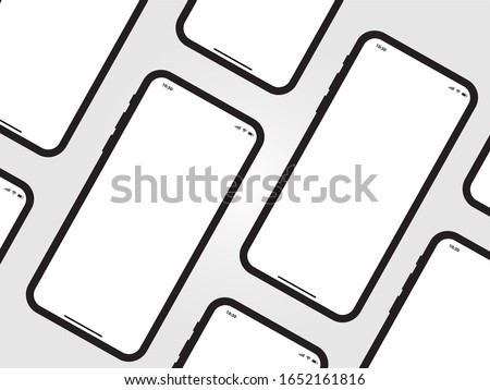 iPhone Black Mobile Mockup Isometric Perspective Template Vector Outline Smartphone Device App similar to Samsung Google Pixel Huawei on Grey Background