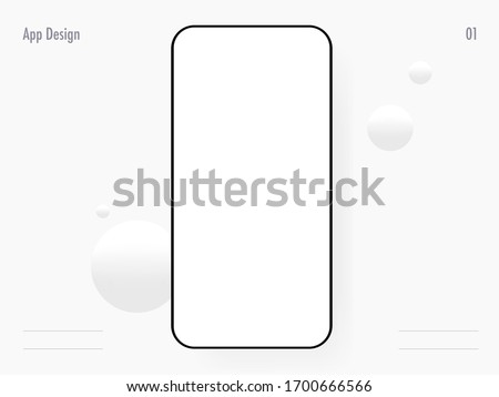 Mobile Template Wireframe Mockup for App Development Outline Realistic 3D Vector similar to iPhone Samsung Google Pixel Huawei Black White Smartphone
