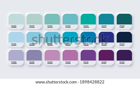 Pantone Colour Guide Palette Catalog Samples Blue and Purple in RGB HEX. Neomorphism Vector