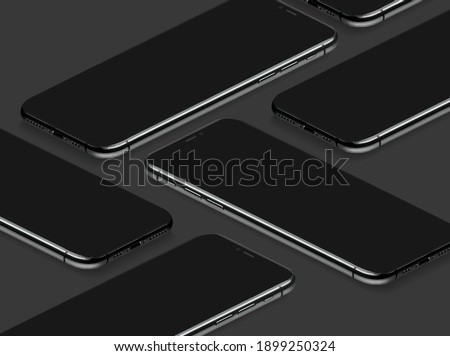 3D iPhone Mobile Phone Realistic Perspective Mockup Template Vector on Black Background