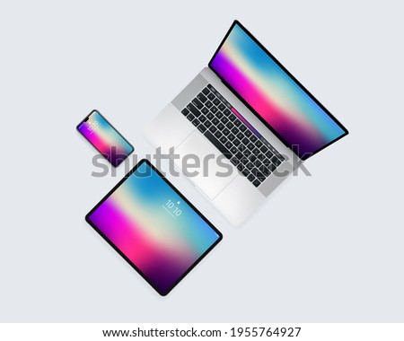 Laptop Mobile Tablet Device Set From Top Technology Illustration