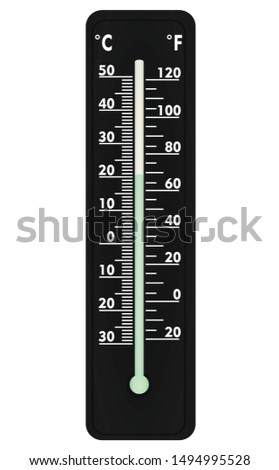 Wooden black thermometer. vector illustration
