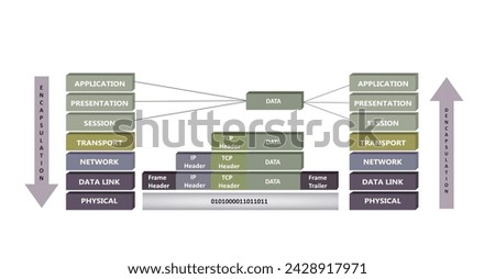 Encapsulation and deencapsulation proces in OSI reference model, vector