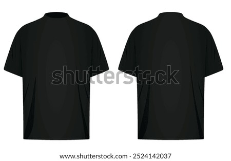 Black rep neck t shirt. vector illustration