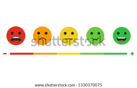 Set of emotion rating feedback. Rating satisfaction. User experience feedback. Different mood smiley emoticons - excellent, good, normal, bad, awful. Concept from positive to negative. Vector