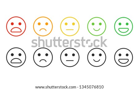 Set of emotion rating feedback in line style. Rating satisfaction. User experience feedback. Different mood smiley emoticons - excellent, good, normal, bad, awful. Concept from positive to negative.
