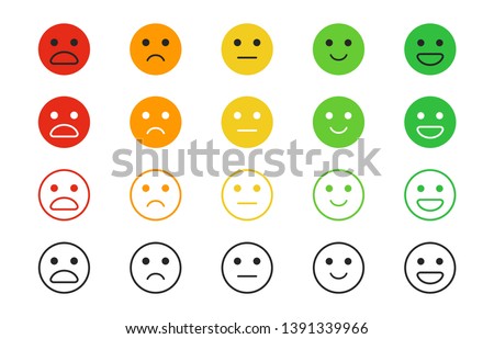 Set of rating satisfaction. Emotion rating feedback in line style. User experience feedback. Different mood smiley emoticons - excellent, good, normal, bad, awful. Concept from positive to negative.