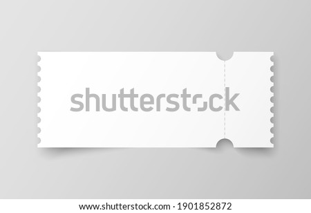 Realistic ticket with one stub rip line and shadow. Mock up coupon entrance isolated on grey background. Template design for entertainment show, event, boarding pass. Vector illustration