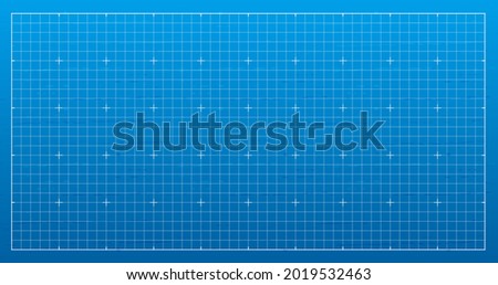 Blank architectural blueprint grid background. Empty lined template for technical, industrial drawing. Architecture concept illustration. Blue lined backdrop paper for engineering design. Vector