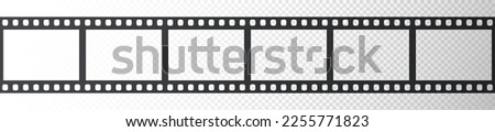 Cinema film strip roll isolated on transparent background. Blank seamless negative film. 35mm film slide frame. Cinema or photo frames. Long, retro strip frame. Vector illustration