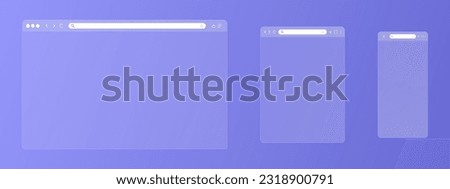 Transparent browser window set. Window internet browser with toolbar and search bar. Blank screen website mockup. Template design for ui, ux, app. Vector illustration