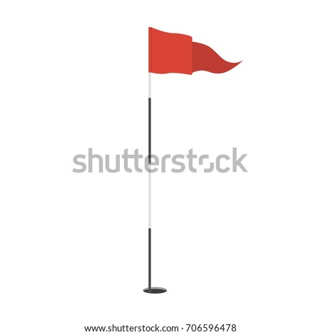 Red triangular golf flag in the hole icon. Golf equipment or accessory. Template design for sport competition. Vector illustration