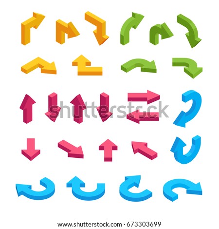 Isometric arrows in different directions vector set. Infographic isometric elements