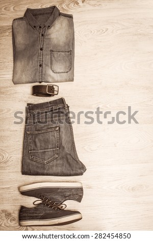 jean clothes on wood. vintage style