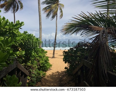 Beach with tree landscape in San Juan Puerto Rico near Kiosko El Boricua Foto stock © 