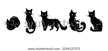 Image, Stock Photo cute black kitten on black background tilting head portrait