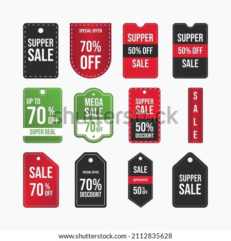 Super Sale badge with green, black, and red color. Super deal sale badge set. Discount tag collection. Mega sale coupon vector. Super offer discount badge set vector. Mega sale sticker.