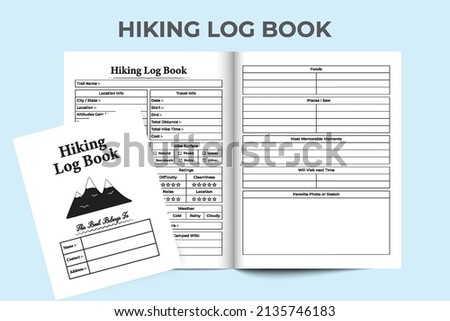 Hiking log book interior. Tour and Travel information tracker notebook template. Interior of a journal. Trail location and environment information checker logbook. Hiking tracker notebook.