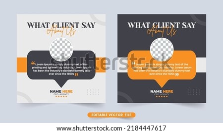 Client testimonials review layout template with a photo placeholder. Customer feedback testimonial and review section design with yellow and gray color. Minimalistic customer feedback testimonial.