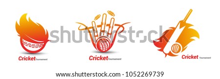 Set of cricket icon, bat, ball and stumps, sports, vector illustration