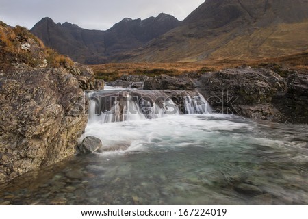 Fairy Pools in Glen Brittle,Isle of Skye, In back ground part of the Cuillin Ridge