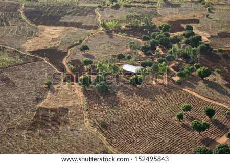 A rural farmstead in Africa, viewed from the air.