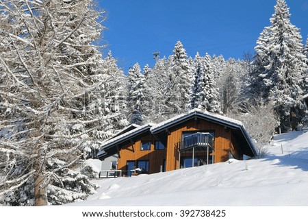 Traditional alpine cabin in the mountains of the Swiss Alps ...