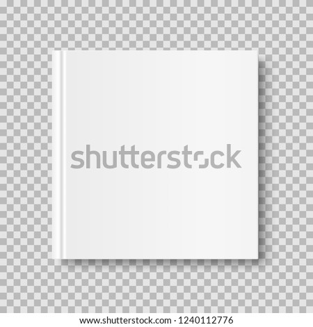 Square closed book mock up isolated on transparent background. White blank cover. 3D realistic book, notepad, diary etc vector illustration