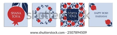 Jewish New Year card design set. Rosh Hashanah symbol pomegranate. Happy New Year. Vector illustration