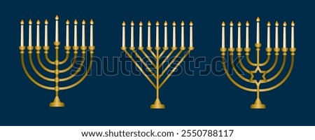 The Menorah is a symbol of the Jewish holiday of Hanukkah. A traditional candlestick with burning candles. Vector illustration