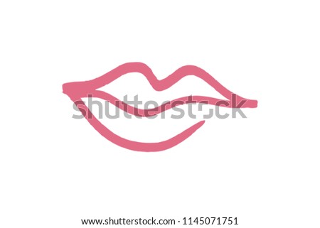 Abstract hand drawn lips, brush lines, beauty stylized symbol. Logo element, label, print for clothes and other, element for design. 