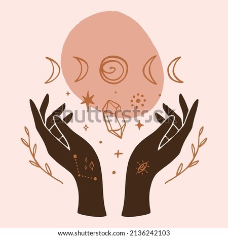 Reiki hand energy magical hands vector illustration. Magic holistic medicine art concept. Sending love healing energy.