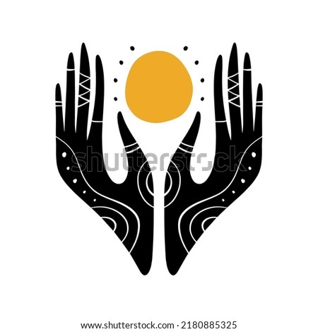 Reiki therapy hand energy magical hands vector illustration. Magic holistic medicine art concept. Sending love healing energy.