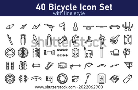 Set of Bicycle Parts with Outline Style Vector Pixel Perfect