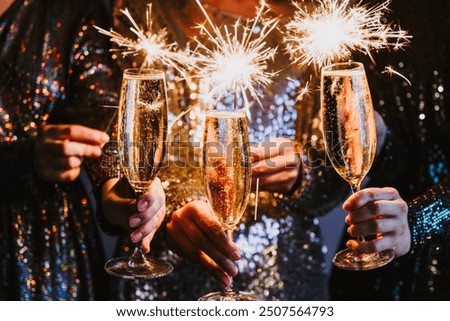 Similar – Image, Stock Photo New Years Eve celebration concept background.Medical mask with the numbers 2021 and Champagne bottle with glasses .Covid-19 New Year concept