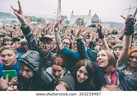 MOSCOW, RUSSIA - JUNE 29, 2014 - Visitors at Park Live festival at at the National Exhibition Centre on June 29, 2014 in Moscow, Russia. Toned picture