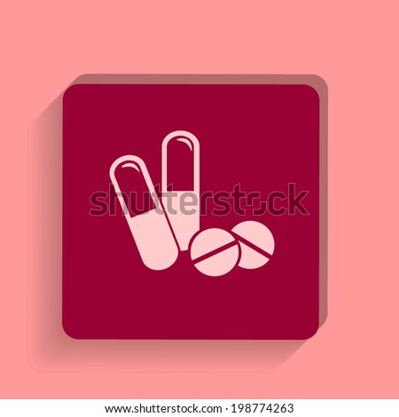 square button on a pink background. Vector illustration Pills Health & Medical Icon Vector icon.