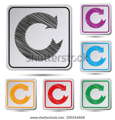 Set of colorful square button.Vector illustration  reload sign inside.