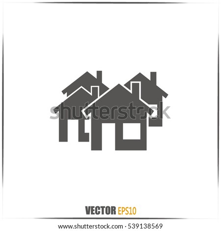 Vector illustration with group of cottages. Abstract sign of rea