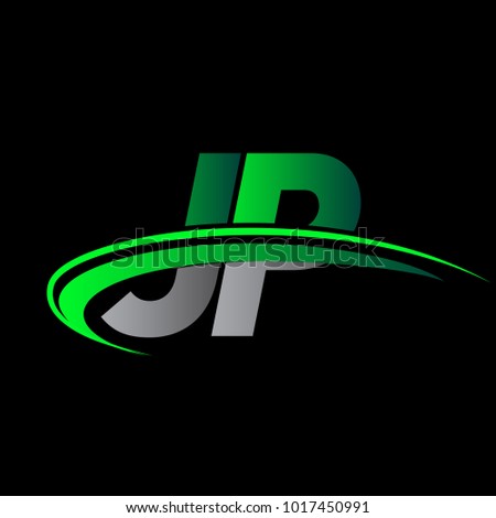 initial letter JP logotype company name colored green and black swoosh design. vector logo for business and company identity.